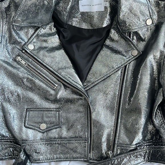 REBECCA MINKOFF Cropped Jett Moto Jacket - Silver - Picture 7 of 13